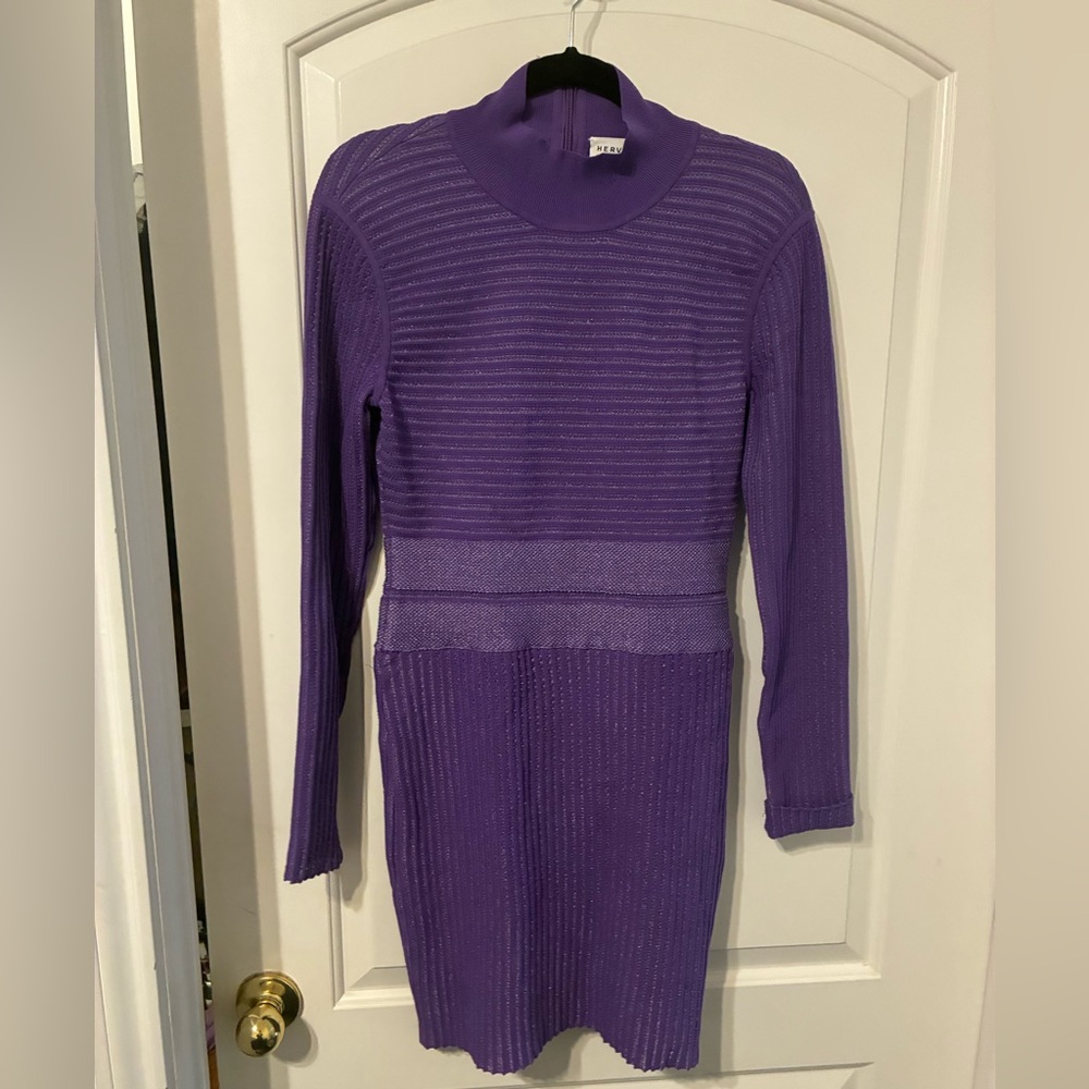 Herve Leger Purple Women's Sweater Dress